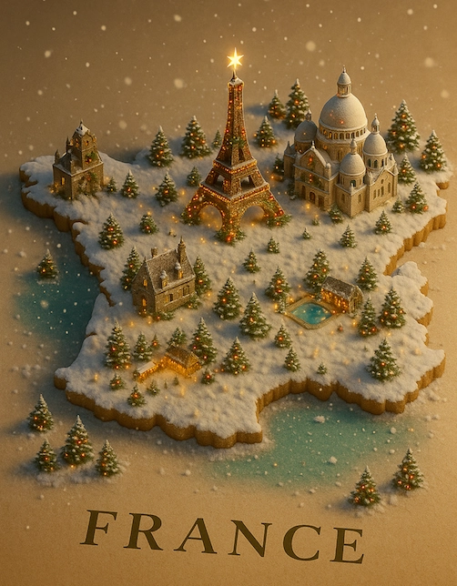 ChatGPTで生成したクリスマスシーズン、フランスの3Dミニチュア地図