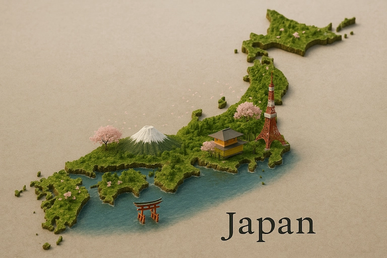 ChatGPTで生成した春の日本の3Dミニチュア地図