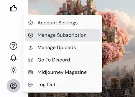 Midjourney「Account」選択画面スクリーンショット